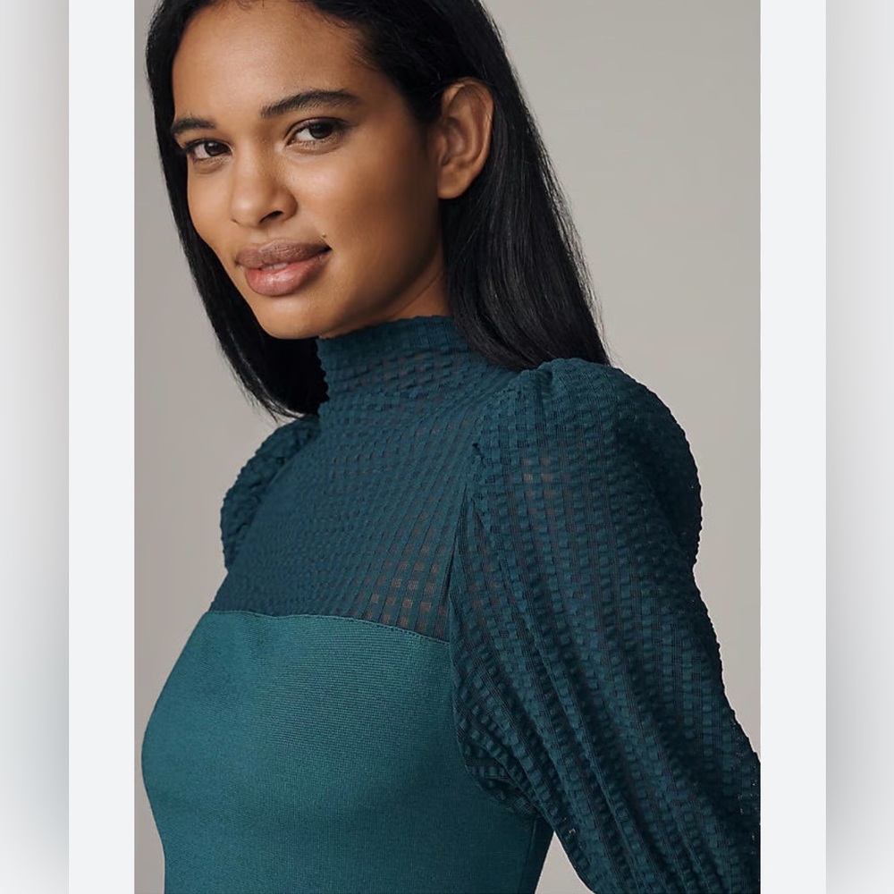 Maeve Teal Textured Puff Sleeve Top - Picture 4 of 16